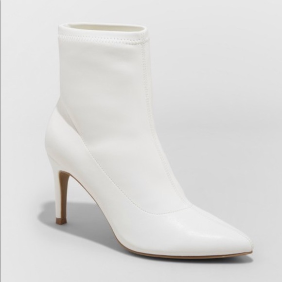 Shoes - White Stiletto Sock Booties